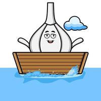 cute cartoon Garlic get on boat vector