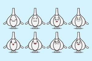 Set kawaii Garlic cartoon different expressions vector