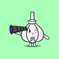 cartoon Garlic sailor with hat and using binocular vector