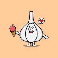 Cartoon Garlic character holding ice cream cone vector