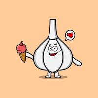 Cartoon Garlic character holding ice cream cone vector