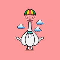 mascot cartoon Garlic is skydiving with parachute vector