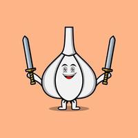 Cute cartoon Garlic character holding two sword vector