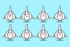 Set kawaii Garlic cartoon different expressions vector