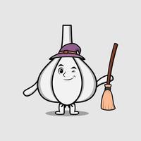 Cute cartoon witch shaped Garlic character vector