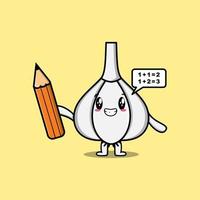 Garlic cute cartoon clever student with pencil vector