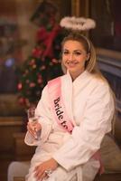 woman drinking champagne at spa photo