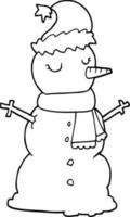 line drawing cartoon snowman vector