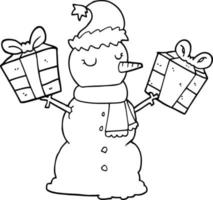 line drawing cartoon snowman vector