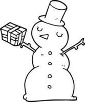 line drawing cartoon snowman vector