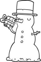 line drawing cartoon snowman vector