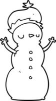 muñeco de nieve de dibujos animados de dibujo lineal vector