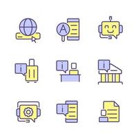 Technical support pixel perfect RGB color icons set. Answers on customer questions. Access to information. Isolated vector illustrations. Simple filled line drawings collection. Editable stroke