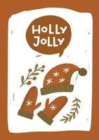 Holly jolly. Christmas card. Hand drawn illustration in cartoon style. Cute concept for xmas. Illustration for the design postcard, textiles, apparel, decor vector