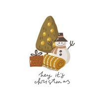 Hey its christmas. Christmas card. Hand drawn illustration in cartoon style. Cute concept for xmas. Illustration for the design postcard, textiles, apparel, decor vector