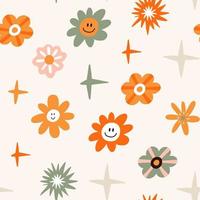 Colorful Small Scale Hand-Drawn Floral Vector Seamless Pattern. Retro 70s Style Nostalgic Fashion Textile Bold Background. Seventies Style, Groovy Floral Background, Wallpaper