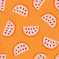 Colorful Small Scale Hand-Drawn watermelon Vector Seamless Pattern. Retro 70s Style Nostalgic Fashion Textile Bold Background. Seventies Style, Groovy Floral Background. Flat Hippie Aesthetic.