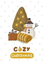 Cozy christmas card. Hand drawn illustration in cartoon style. Cute concept for xmas. Illustration for the design postcard, textiles, apparel, decor vector