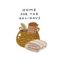 Home for holidays. Christmas card. Hand drawn illustration in cartoon style. Cute concept for xmas. Illustration for the design postcard, textiles, apparel, decor vector