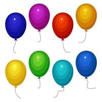 Set of eight colorful balloons with a string isolated on white background. Vector illustration