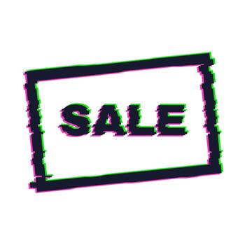 Distorted glitch sale banner with error effect on the edges and in text. Vector illustration.