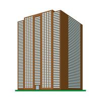 A modern high-rise building on a white background. View of the building from the bottom. Isometric vector illustration.