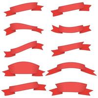 Set of ten red ribbons and banners for web design. Great design element isolated on white background. Vector illustration.