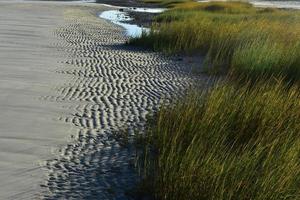 Close up on the ripples on a sandy beach photo