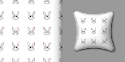 Rabbit seamless pattern with pillow. Vector illustration