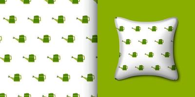 Watering can seamless pattern with pillow. Vector illustration