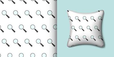 Magnifying glass seamless pattern with pillow. Vector illustration