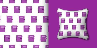 Notebook seamless pattern with pillow. Vector illustration