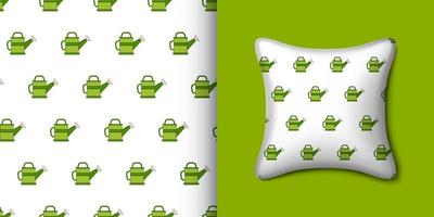 Watering can seamless pattern with pillow. Vector illustration