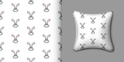 Rabbit seamless pattern with pillow. Vector illustration