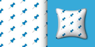 Push pin seamless pattern with pillow. Vector illustration