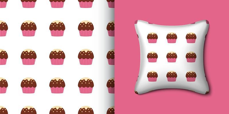 Cupcake seamless pattern with pillow. Vector illustration