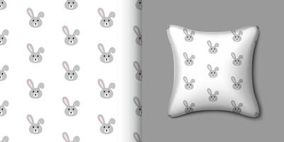 Rabbit seamless pattern with pillow. Vector illustration