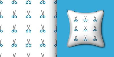 Scissor seamless pattern with pillow. Vector illustration