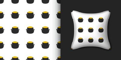 Cauldron seamless pattern with pillow. Vector illustration