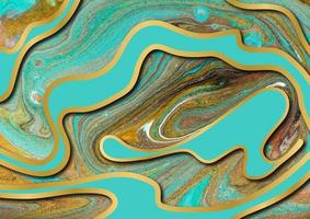 Blue and Gold Marble Abstract Background With Golden layers photo