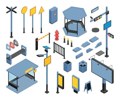Isometric City Elements Icon Set