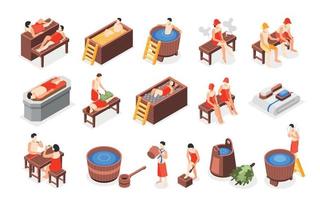 Bathhouse And Spa Relaxing Isometric Recolor Set vector