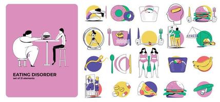 Eating Disorder Flat Icons vector