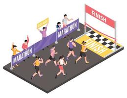 concepto de maratón de carrera isométrica vector