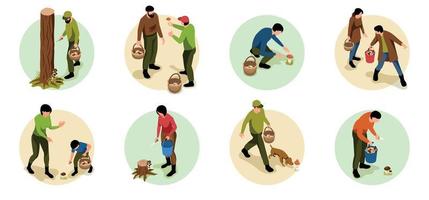 Mushroom Pickers Round Compositions vector