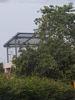 Jakarta, Indonesia in July 2019. The process of constructing a steel frame from a toll gate inside the Jakarta Cikampek Toll Road. photo