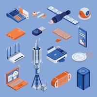 Wireless Technology Isometric Icons Set vector