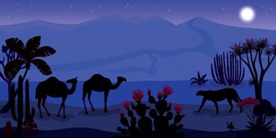 noche iluminada por la luna en la ilustración de dibujos animados del desierto vector