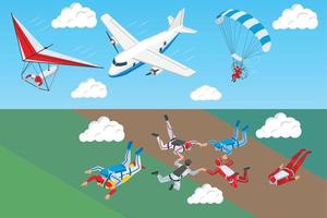 Parachuting Isometric Horizontal Banners vector