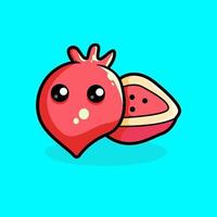 Cute pomegranate cartoon vector icon illustration. animal nature icon concept. isolated premium